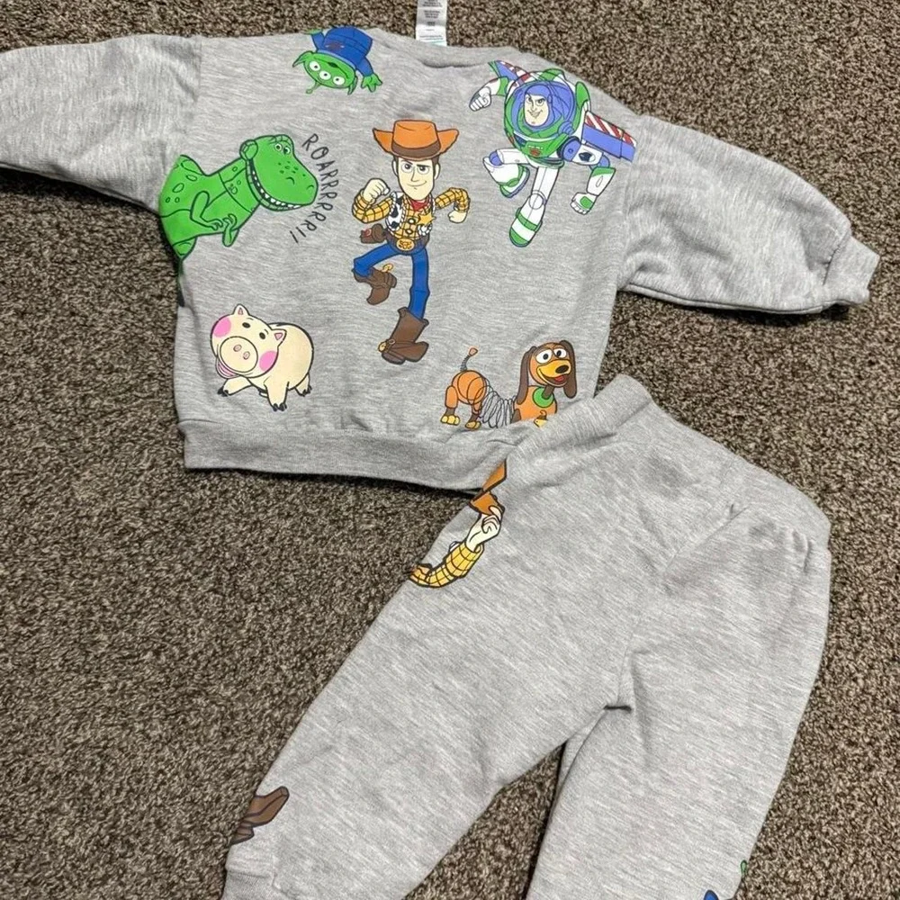 Disney Baby Toy Story Buzz Woody Rex Gray Fleece Sweatshirt Jogger Set 12M